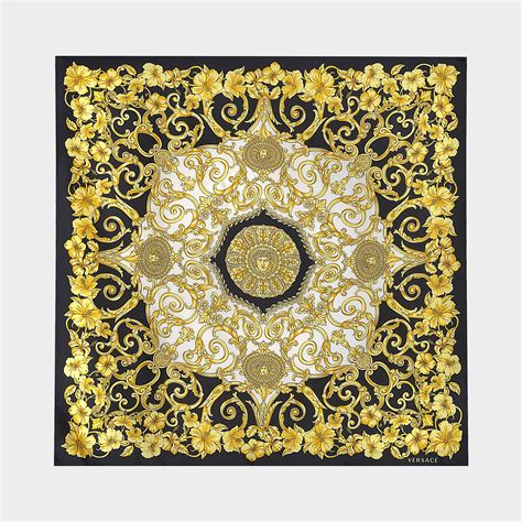 versace gold hibiscus print scarf|Versace silk scarf.